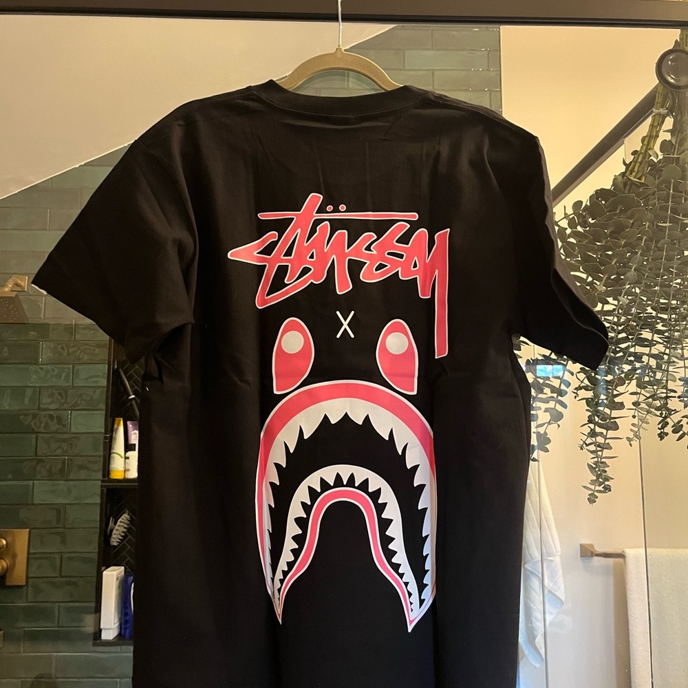 BAPE & Stussy Collab Black Graphic Short Sleeve Tee